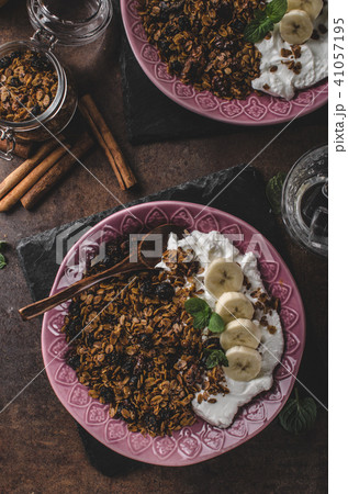 Granola baked in oven with nuts Granola baked in oven with nuts 41057195