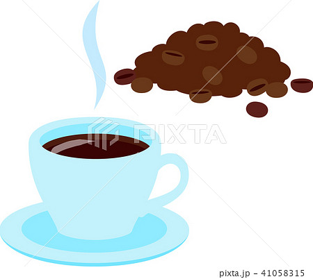 ホットコーヒーとコーヒー豆のイラスト素材