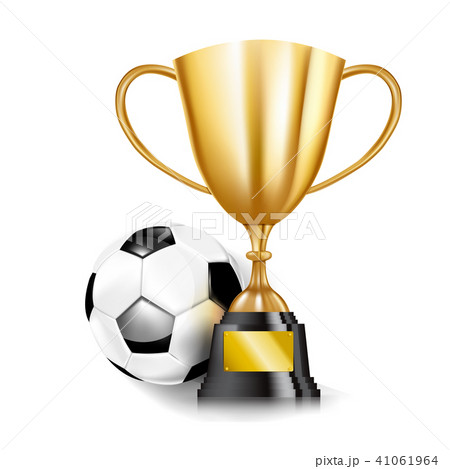 3D Golden trophy cups and Soccer ball 002 41061964