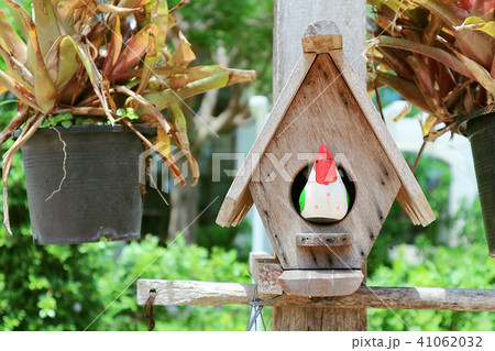 Cute bird's nest with blur tree background. 41062032