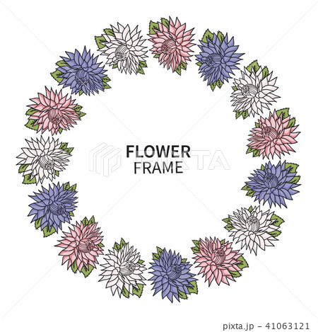 Chrysanthemum Flower Frame. Floral Wreath Print for Greeting Card and Invitation. Beautiful Bouquet 41063121