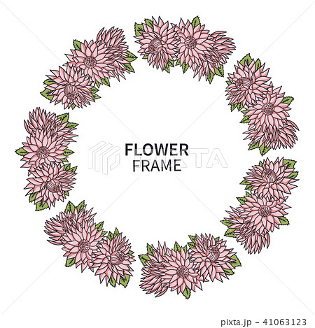 Chrysanthemum Flower Frame. Floral Wreath Print for Greeting Card and Invitation. Beautiful Bouquet Chrysanthemum Flower Frame. Floral Wreath Print for Greeting Card and Invitation. Beautiful Bouquet 41063123