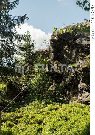 Giant rocks on a mountain with blue sky Giant rocks on a mountain with blue sky 41063897