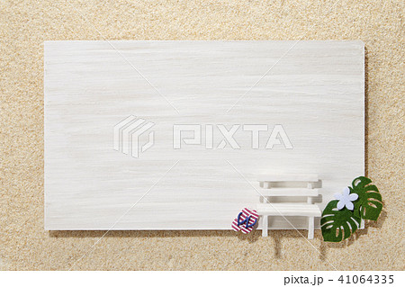 Summer image, white wooden board and beach Summer image, white wooden board and beach 41064335