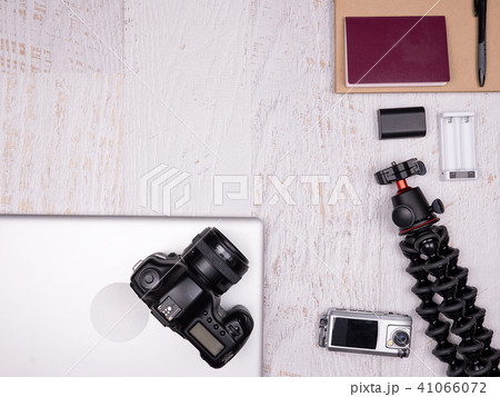 Flat lay top view of traveler accessories Flat lay top view of traveler accessories 41066072