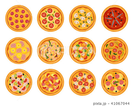 Pizza vector italian food with cheese and tomato in pizzeria or pizzahouse illustration set of baked 41067044