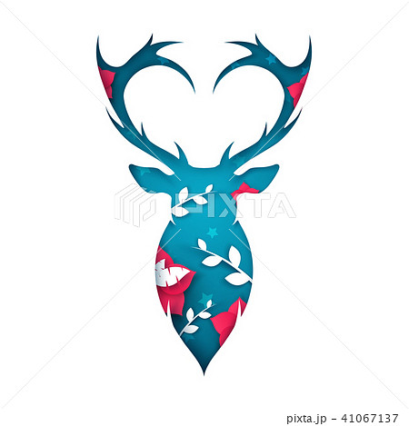 Deer illustration. Cartoon paper landscape. Deer illustration. Cartoon paper landscape. 41067137