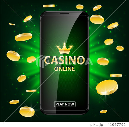 Online Internet casino label with money coins. Casino jackpot winner poster gamble with text 41067792