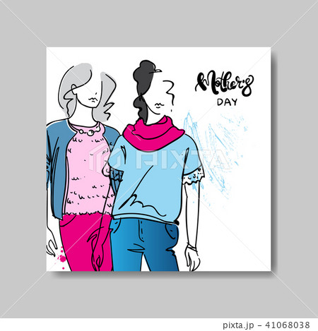 Happy Mother Day Greeting Card With Beautiful Female Silhouette And Calligraphy Lettering 41068038