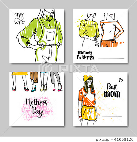 Set Of Greeting Cards With Love My Mom Lettering Over Happy Mother Day Background With Beautiful 41068120