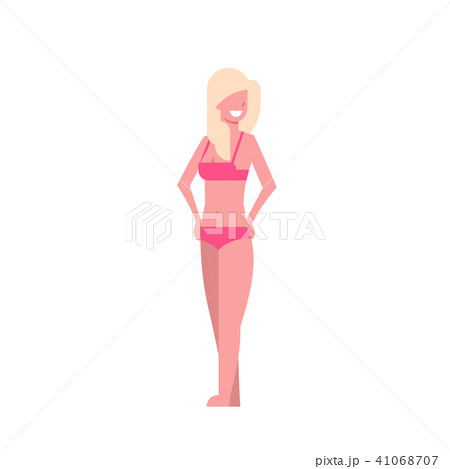 bikini smile woman standing pink swimsuit on white background body shape concept flat style bikini smile woman standing pink swimsuit on white background body shape concept flat style 41068707