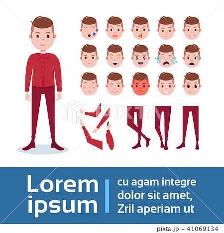 boy character constructor set of various male emotion faces, hands, legs body parts template for 41069134