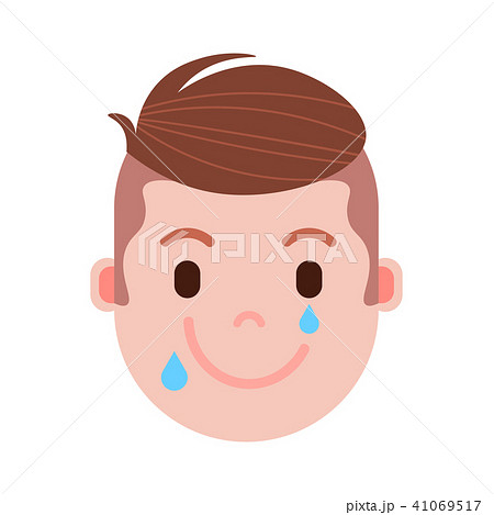 boy head emoji personage icon with facial emotions, avatar character, man happy crying face with 41069517
