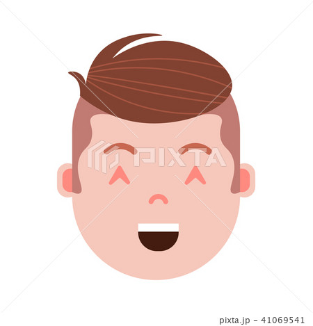 boy head emoji personage icon with facial emotions, avatar character, man satisfied face with 41069541