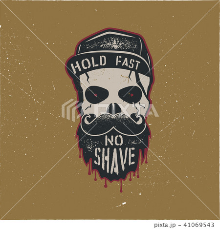 Skull character with blood stains, cap. Vintage hand drawn label, street style. Urban city 41069543