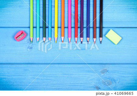 Colorful crayons, sharpener and eraser Colorful crayons, sharpener and eraser 41069665