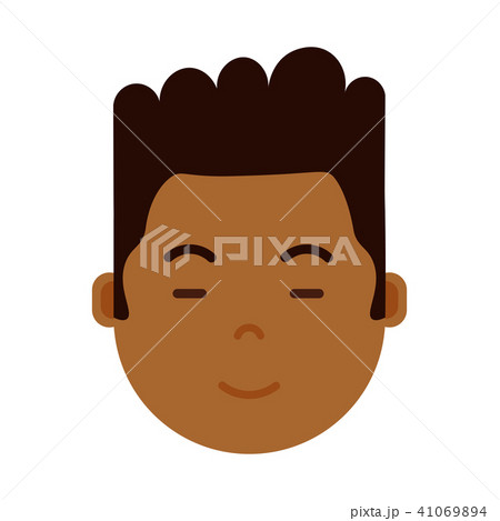african boy head emoji personage icon with facial emotions, avatar character, man sleep smiling face 41069894