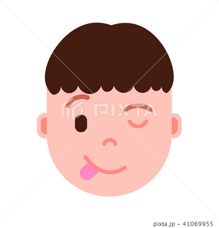 boy head emoji personage icon with facial emotions, avatar character, man show tongue face with 41069955
