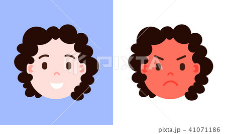 set girl head emoji personage icon with facial emotions, avatar character, satisfied and angry face 41071186