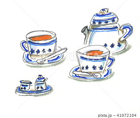 青いカップと紅茶のイラスト素材