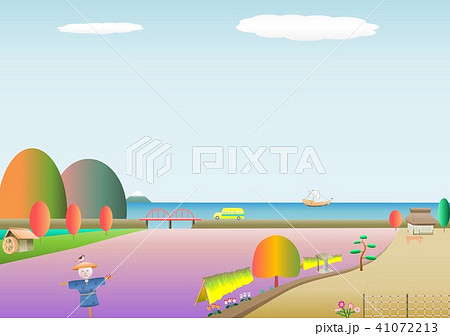 秋の田舎と夕焼けと田んぼ 秋の田舎と夕焼けと田んぼ 41072213