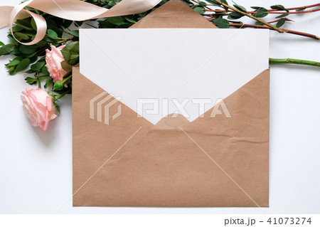 Mockup with postcard, flowers bouquet 41073274