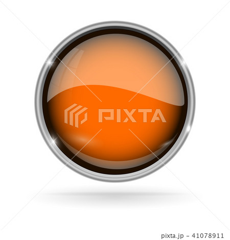 Orange button with chrome frame. Round glass shiny 3d icon Orange button with chrome frame. Round glass shiny 3d icon 41078911