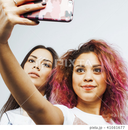 diverse nation girls group, teenage friends company cheerful hav 41081677