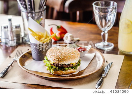 burger with french fries 41084090