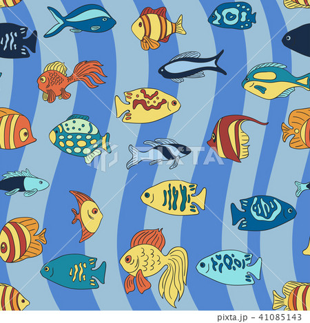 Aquarium fish on the blue waves pattern 41085143