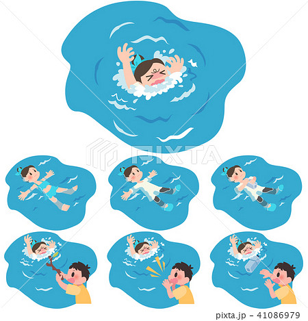 溺れる女性 背浮き救助セットのイラスト素材