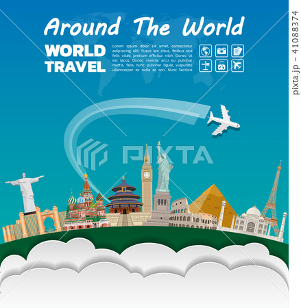 World Famous Landmark Paper Art Global Travel のイラスト素材