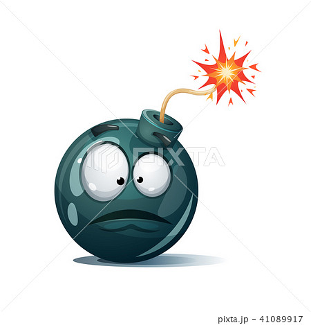 Cartoon bomb, fuse, wick, spark icon. Surprise smiley. 41089917