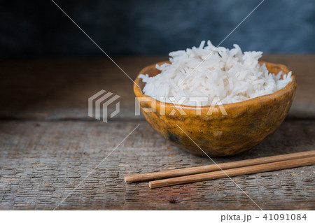 Bowl with white rice, wabi sabi style 41091084