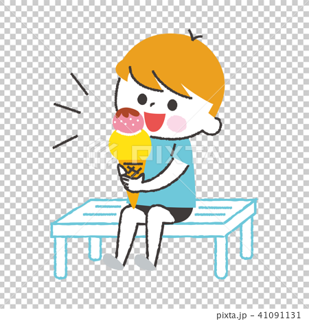 アイスクリームを食べる男の子のイラスト素材