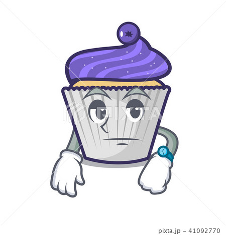 Waiting blueberry cupcake mascot cartoon Waiting blueberry cupcake mascot cartoon 41092770