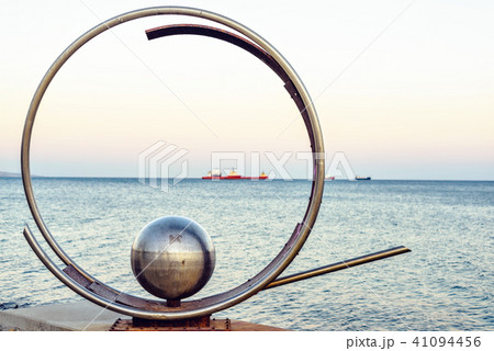 Sunset view to famous metal ring and ball shaped Sunset view to famous metal ring and ball shaped 41094456