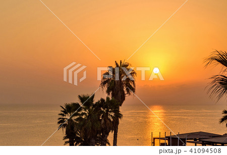 Beautiful view from hotel to sunset above clouds Beautiful view from hotel to sunset above clouds 41094508