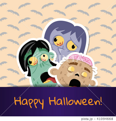 Happy Halloween poster with cute zombie heads 41094668