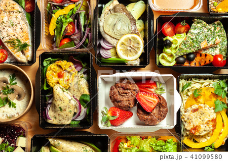 A lot of cardboard boxes with food A lot of cardboard boxes with food 41099580