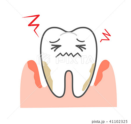 歯周病と歯茎の炎症 ぐらぐらしている歯 キャラクターのイラスト素材