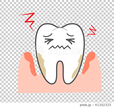 歯周病と歯茎の炎症 ぐらぐらしている歯 キャラクターのイラスト素材