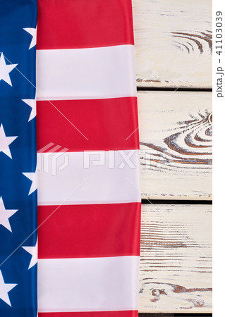 American flag on wooden background, top view. 41103039