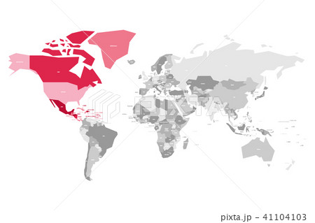 Map of World in grey colors with red highlighted countries of North America. Vector illustration 41104103