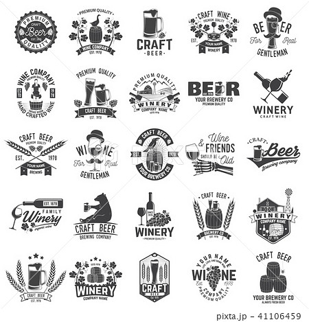 Set of Craft Beer and Winery company badge, sign or label. Vector illustration 41106459