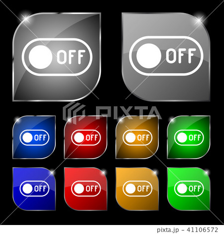 off icon sign. Set of ten colorful buttons with gl off icon sign. Set of ten colorful buttons with gl 41106572