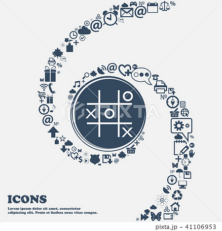 Tic tac toe game vector icon in the center. Around Tic tac toe game vector icon in the center. Around 41106953