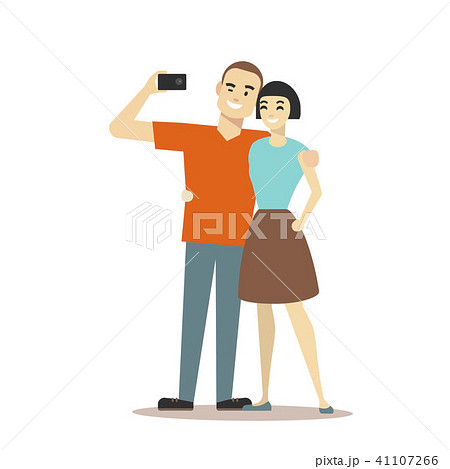 Cartoon Couple Takes Selfie Concept. Vector 41107266