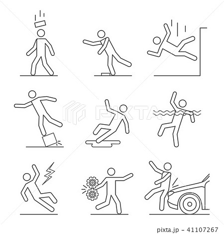 Common Accidents Signs Black Thin Line Icon Set. Vector 41107267