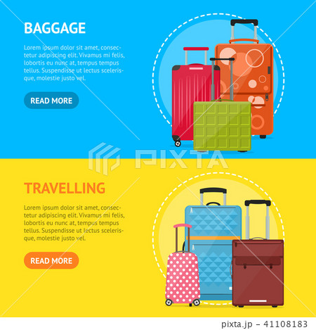 Cartoon Travel Suitcase Banner Horizontal Set. Vector 41108183